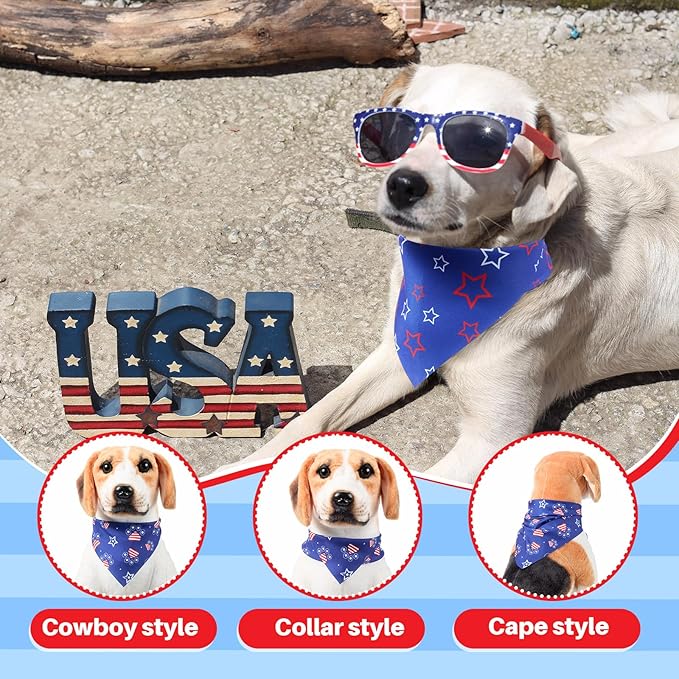 Sanwuta 120 Pcs Patriotic Dog Bandana Bulk American Flag Dog Bandanas Independence Day Pet Scarf Soft Triangle Scarfs for Small and Medium Pets, 30 Styles