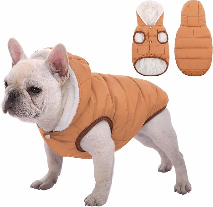 Dog Fleece Hoodie, Windproof Waterproof Dog Coat, Winter Warm DogsJacket, Cold Weather Pet Apparel Clothes Vest for Large Khaki, XXXL