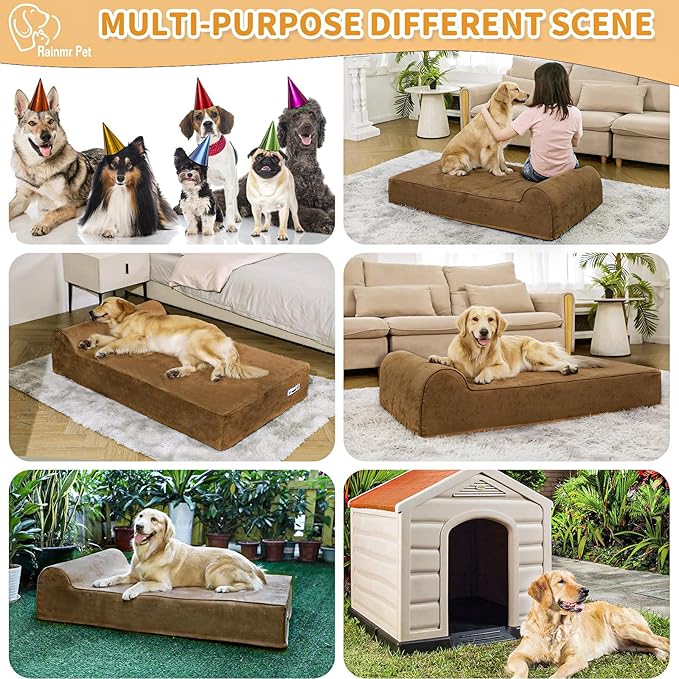 Orthopedic Dog Beds for Large Dogs, 7" Memory Foam Dog Beds with Waterproof Liner, Chew Proof Microsuede Cover, Removable and Washable, Nonskid Bottom, 60"x48"x7" XXL Chocolate