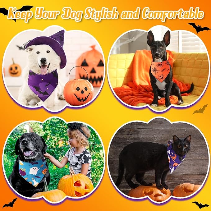 Amylove 120 Pcs Halloween Dog Bandanas Bulk Thanksgiving Day Holiday Triangle Dog Pack Puppy Kerchief Bandana Adjustable Pet Scarf for Pet Cat Costume Accessories Decor(Skeleton)