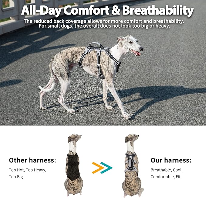 Huntboo Escape Proof Dog Harness, Secure Dog Harness No Escape, Fully Reflective Harness with Handle, Breathable, Durable, Adjustable Vest for Small Dogs Walking, Training, and Running Gear (Black,S)