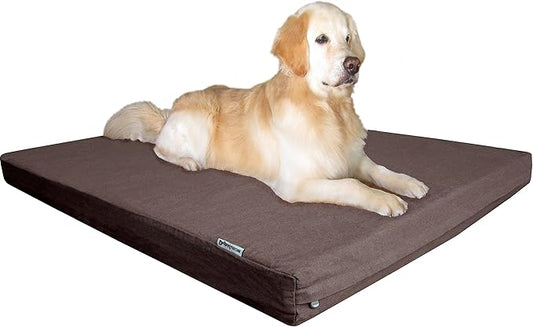 Dogbed4less Orthopedic XXL Memory Foam Dog Bed for Large Pet, Waterproof Liner, Brown Denim Cover, Gel Cooling 55X37X4 Pad Fit 54X37 Crate