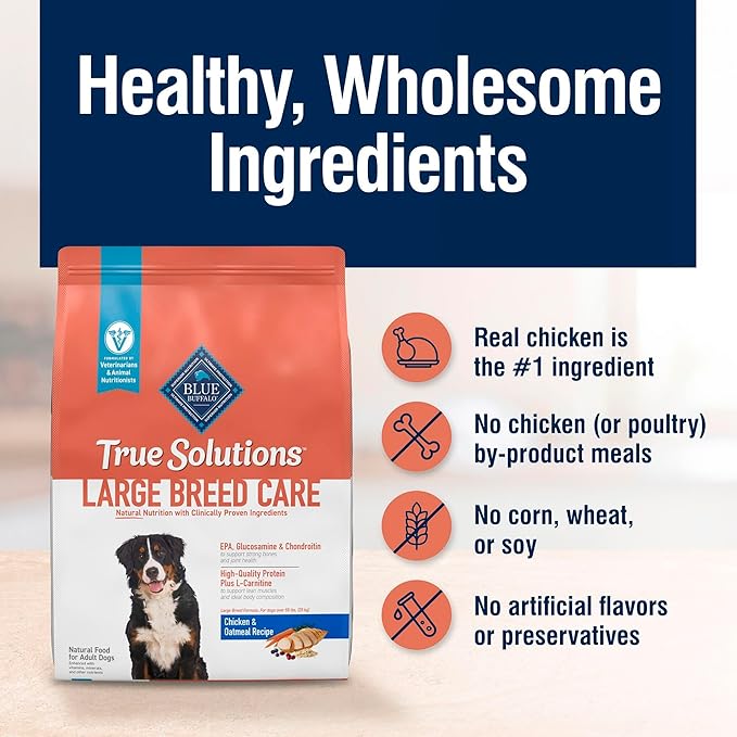 Blue Buffalo True Solutions Large Breed Care Natural Dry Dog Food for Adult Large Breed Dogs, Chicken, 11-lb. Bag