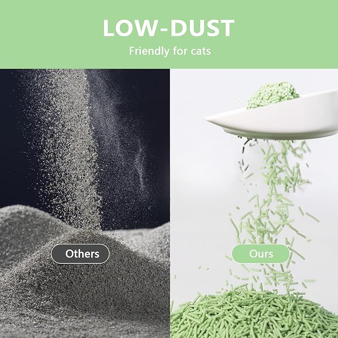 Tofu Cat Litter - Strong Clumping, Ultra Absorbent, Odor Control, Flushable, Low Tracking, Low Dust Tofu Litter Pellets 3 Packs/18LB (Green Tea)