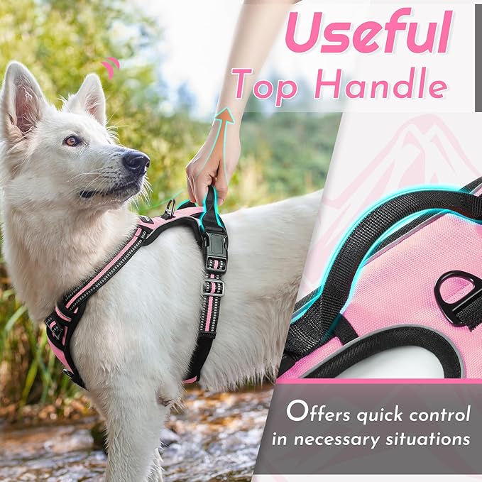 Eagloo Dog Harness for Large Dogs, No Pull Service Vest with Reflective Strips and Control Handle, Adjustable and Comfortable for Walking, No Choke Pet Harness with 2 Metal Rings, Pink, L