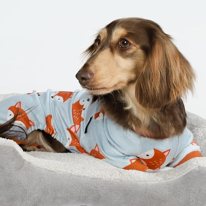 Fitwarm Funny Fox Dog Pajamas, Warm Dog Onesie, Dog Clothes for Small Dogs Girl Boy, Lightweight Velvet, Pet Outfit, Gray, Orange, XS