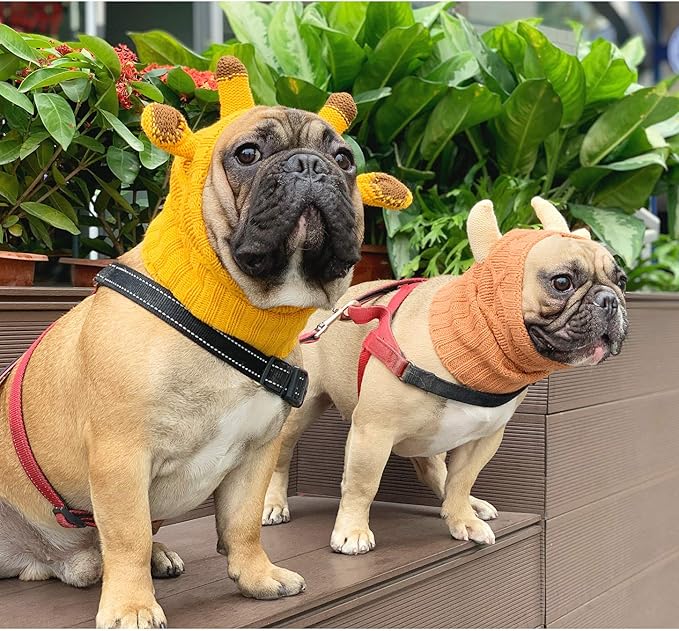 iChoue Dog Costume Ear Muffs Calming Hoodie Anxiety Relief Band Noise Canceling Headband Ear Protection Cover Force Drying Grooming Tool Knitted Snood Hood - Yellow Giraffe, Small
