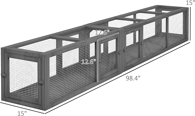 PawHut Cat Tunnel Outdoor, Wooden Cat Tube with Combinable Design, 8 Doors, 98" Cat Toys for Kitty, Puppy, Pet, House, Window, Cage, Dark Gray