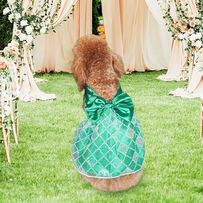 Dog Dresses, Breathable Pet Dress for Medium Small Puppy, Pet Silk Skirt, Doggy Party Dress with Sequin, Summer Dog Custome, Cat Apparel, Green L