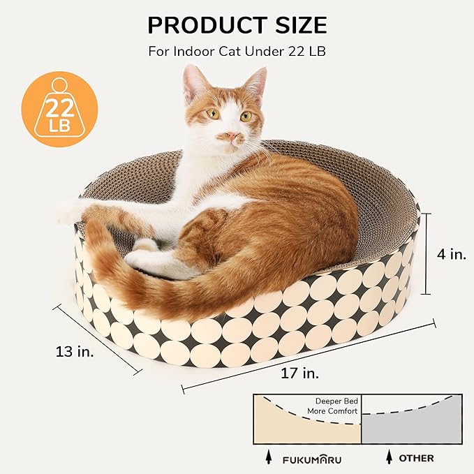 FUKUMARU Cat Scratcher Cardboard Lounge Bed, 2-in-1 Cat Scratch Pad, Oval Cats Scratching Board Indoor, Durable Modern Kitty Scratcher Bowl, Cats Scratch Furniture Protector, Polka Dot
