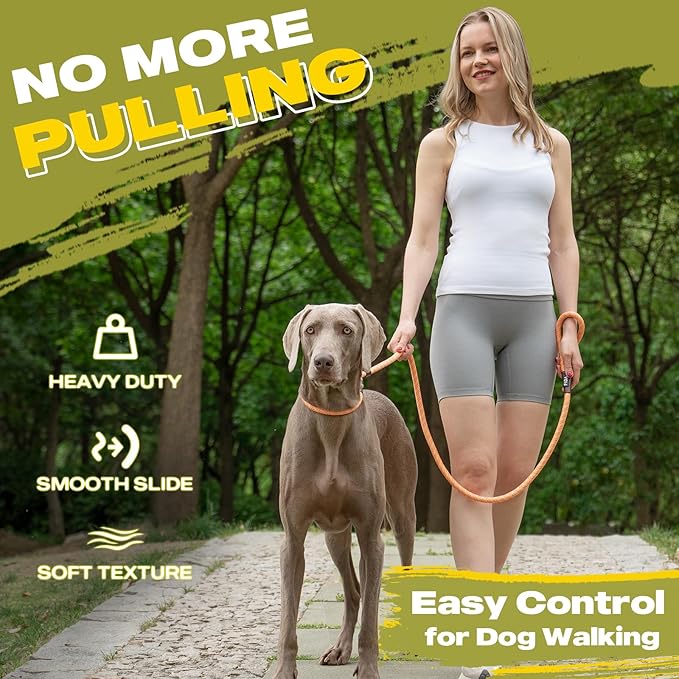 Fida Slip Leads for Dogs, 4 FT x 1/2" Dog Leash Heavy Duty Comfortable Strong Rope Leash for Large, Medium Dogs, No Pull Pet Training Leash with Highly Reflective,Orange