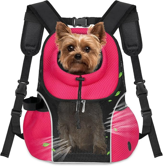 WOYYHO Pet Dog Carrier Backpack Small Dog Front Backpack Ventilated Mesh Dog Travel Back Pack with Safety Belt for Travel Hiking Cycling Outdoor Adventures (Size L: 10-14 lbs, Rethink Pink)