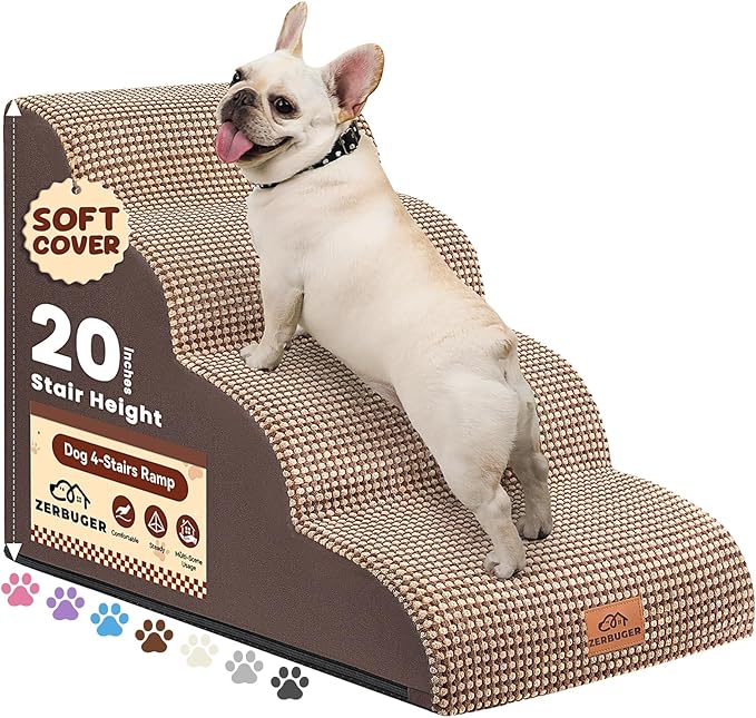 Dog Ramp and Stair for Bed 16" H-20 H,3-Step Cat Stair for Sofa and Chair,4-Step Dog Ramp for High Bed and Window,Durable Nonslip Fabric Cover for Indoor (Coffee-16 H, Pet Friendly, 3)