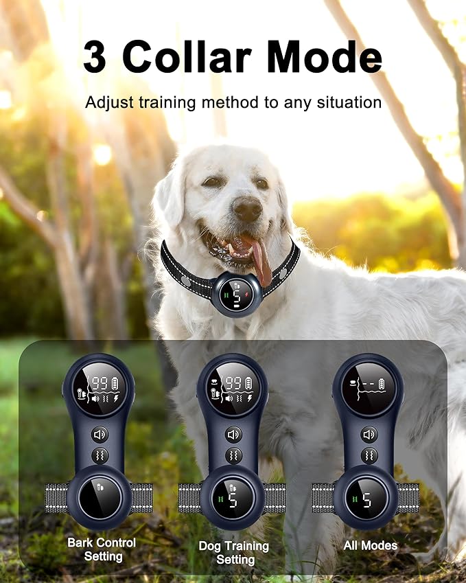 2-in-1 Dog Shock Collar & Dog Bark Collar - Rechargeable Dog Training Collar with Remote Control for 5-150 lbs, Dog Collars 5 Sensitivity Levels, IP67 Waterproof for Large Medium Small Dogs