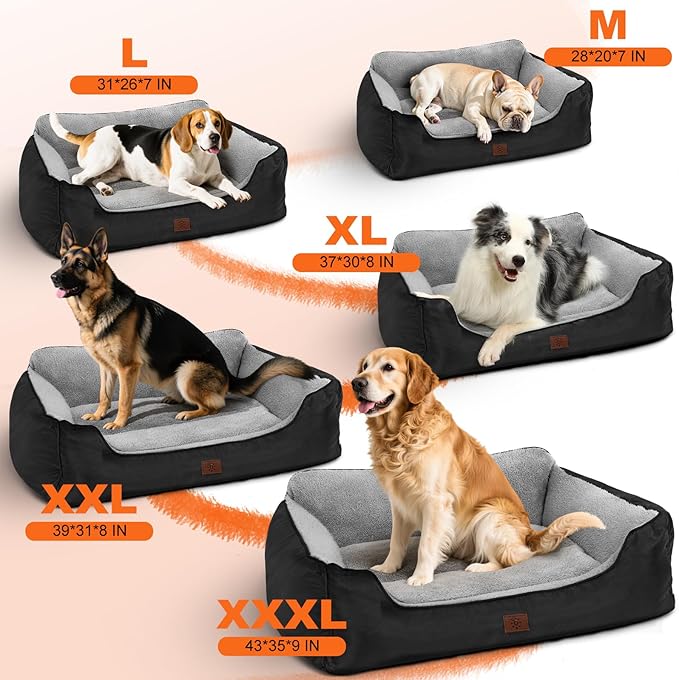 Dog Bed Medium Washable, Memory Foam Small Pet Beds with Sides, Rectangle Pet Sofa with Nonskid Bottom, 28”x20”x7”, Black