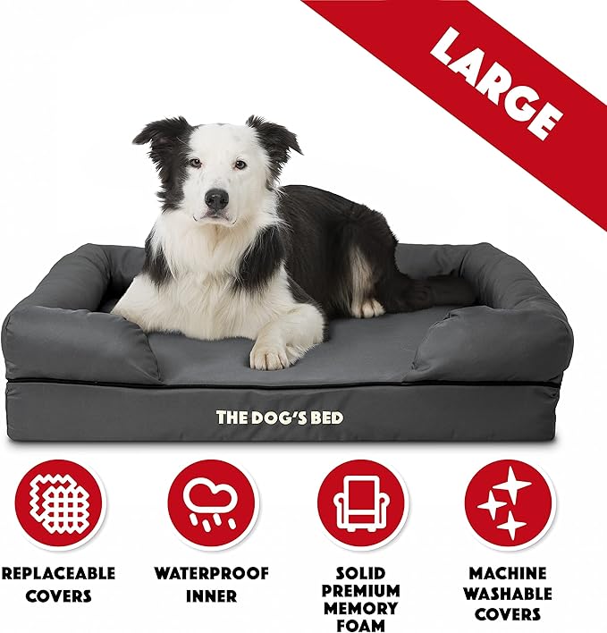 The Dog’s Bed Large Grey with Black Trim, Waterproof, Veterinary Grade Memory Foam, Pain Relief: Arthritis, Hip & Elbow Dysplasia, Post Surgery, Supportive, Washable Cover