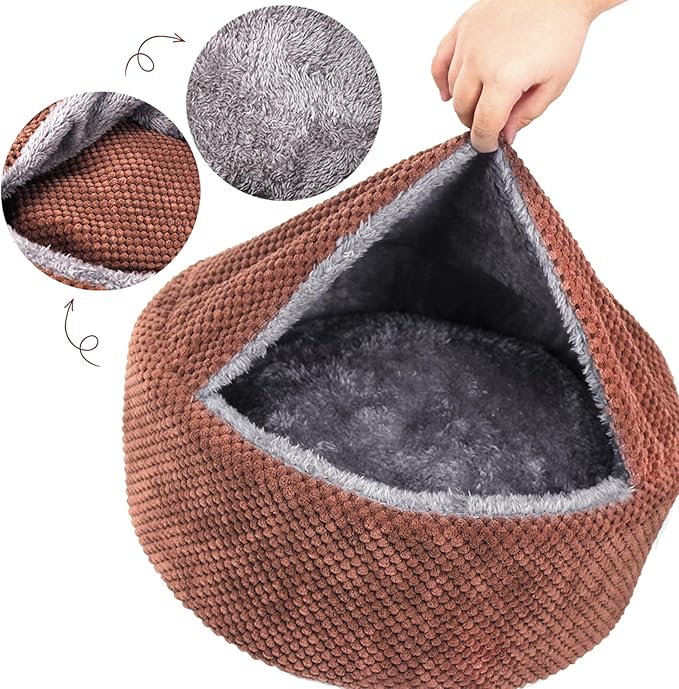 Winsterch Large Cat Cave - Soft, Enclosed & Washable for Indoor/Outdoor Cats & Kittens, Anti-Slip Bottom, Calming, Covered Bed (Coffee, 16.5 x 16.5 x 7.48 in)