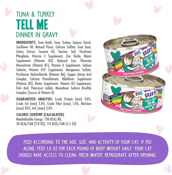 B.F.F. OMG - Best Feline Friend Oh My Gravy!, Tuna & Turkey Tell Me with Tuna & Turkey, 2.8oz Can (Pack of 12)