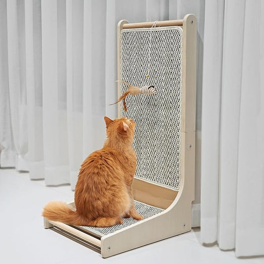 PETKARAY Cat Scratcher, Sisal Cat Scratch Pad, L Shape Scratching Board for Indoor Kitty, Floor Mounted Scratcher with Mouse Toy Catnip