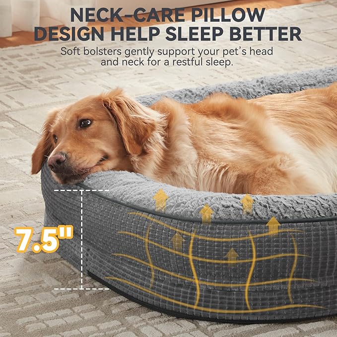 JOEJOY Orthopedic Dog Bed for Medium Dogs, Egg-Crate Memory Foam Pet Bed with Bolster Sides, Waterproof Lining, Removable Washable Cover & Non-Slip Bottom, Grey