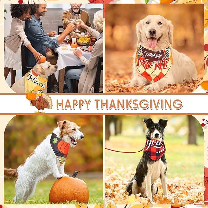 Preboun 200 Pcs Thanksgiving Dog Bandanas Bulk Dog Holiday Scarf Bibs Autumn Puppy Bandanas Adjustable Washable Kerchief Pet Costume Accessories Grooming Supplies for Small to Medium Cats