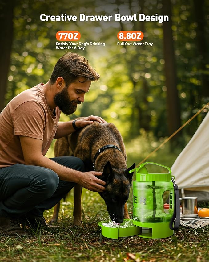 Portable Dog Water Bottle Bowl - 77 oz Travel Water Bowl Dispenser for Dogs Leak Proof, Suitable for Large Pet Drinking, A Must Have for Outdoor, Camping, Walking, Beach, Hunting Other Scenes （Green）