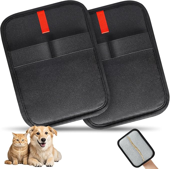 2 Pcs Static Pet Hair Removal Gloves, Reusable Electrostatic Pet Cat Dog Hair Remover Grooming Gloves Brush Tool for Couch, Furniture, Carpet, Car Seat