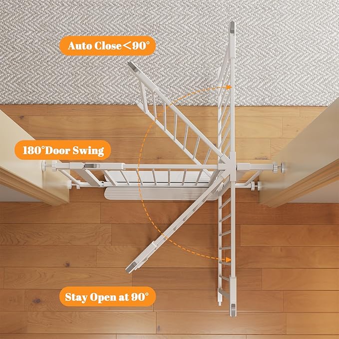 Extra Wide Baby Gate with Door 61.3-65.2 Inch Pressure Mounted, Auto Close Child Baby Gates for Doorways No Drill, Walk Through Dog Gate Indoor for The House, White