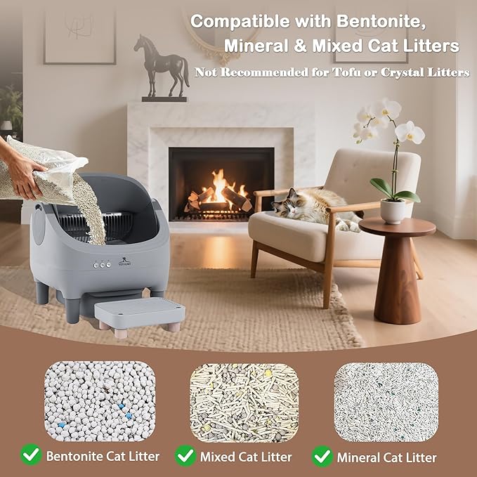 Automatic Litter Box, Upgraded Self Cleaning Litter Box for Multiple Cats with Step, Smart App Control, Long-Lasting Durability, Odor Control & Health Monitoring & Safety Protection & Quiet Operation