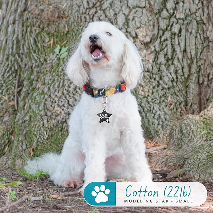 Ultra Joys Dog Tags Personalized for Pets - Hollow Paw Custom Pet ID Tag - Engraved Dog Tag for Small, Large Dogs - Large Star in Black