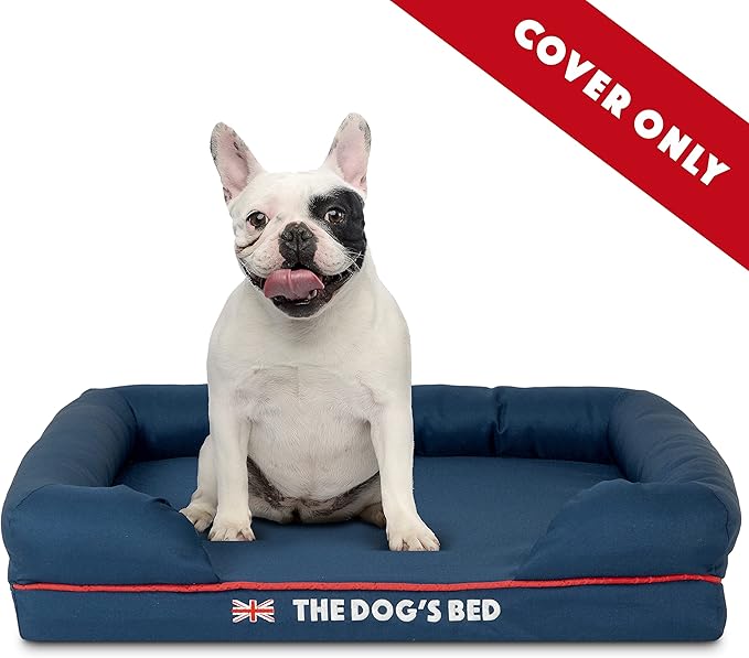 The Dog's Bed Replacement Outer Cover ONLY (Outer Cover ONLY - NO Bed, NO Waterproof Inner) for The Dog's Bed, Washable Oxford Fabric, Small (Blue with Red Piping UK Embroidery Flag)