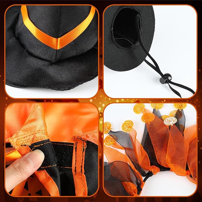 6 Pcs Halloween Pet Costume Cat Witch Halloween Costume Wizard Cat Clothes Cloak with Tutu Collar and Hat for Small Kitten Dogs Cosplay Party Decor