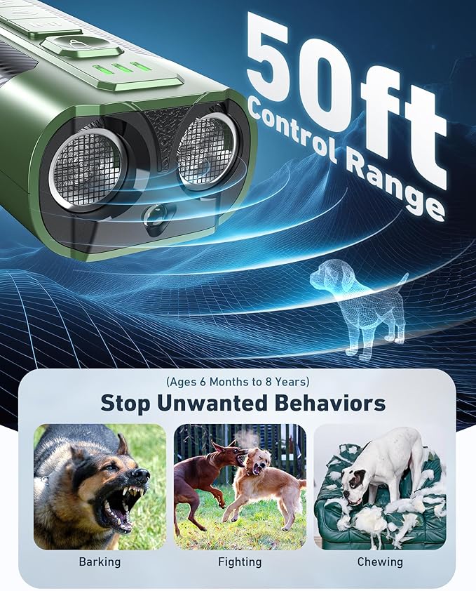 Dog Bark Deterrent Devices-Ultrasonic Anti Barking Device for Dogs with 50ft Range, Rechargeable No Barking Device for Own or Neighbor's Dogs, Portable Safe for Dogs/Humans | Indoor/Outdoor Use-Green