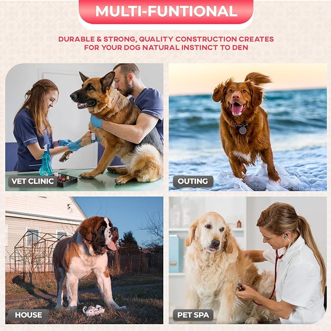 FDW Dog Crate for Large Dogs 42 Inch Folding Metal WirePet Cage Double Door W/Divider Panel Indoor Outdoor Kennel Leak-Proof Plastic Tray,Pink