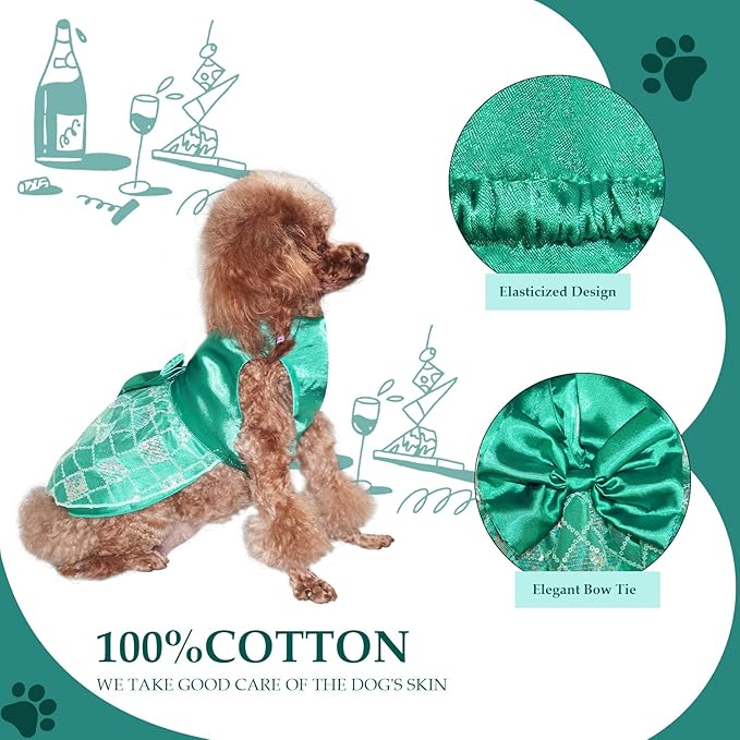 Dog Dresses, Dog Birthay Dress, Fancy Puppy Clothes with Bow Tie, Breathable Pet Outfit, Doggy Princess Dress for Medium Small Dogs, Green XL