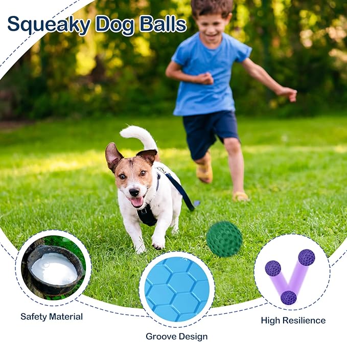 2 Pack Indestructible Squeaky Dog Balls for Aggressive Chewers, Durable Rubber Chew Toys for Teething, Anxiety Relief Perfect for Large, Medium Breeds, Indoor Outdoor Use