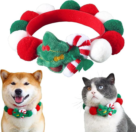 Christmas Dog Cat Scarf | Christmas Dog Cat Neck Collar | Cat Dog Saliva Towel & Pet Dress-Up Accessories and Pet Parties Dress (Type E)