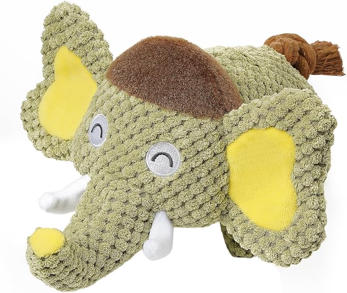 Hollypet Squeaky Plush Stuffed Durable Dog Toys, Cute Puppy Chew Toys for Small, Medium and Large Breed Dogs，Green Elephant