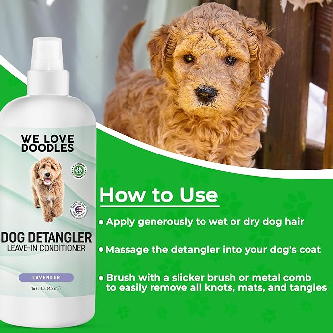 We Love Doodles Dog Detangler Spray - Leave-in Conditioner for Dogs - Dog Detangling Spray - Dematting Spray for Dogs - Tangle Remover - Made in The USA (Lavender)