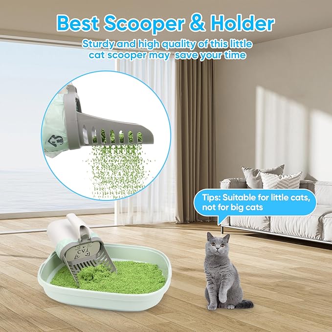 MYPIN Cat Litter Scooper with Holder, Upgraded Cat Litter Shovel with Bags, Cat Scooper with Extra 135 Count Litter Waste Bags, Large Capacity Portable Litter Shovel (Without Baffle)