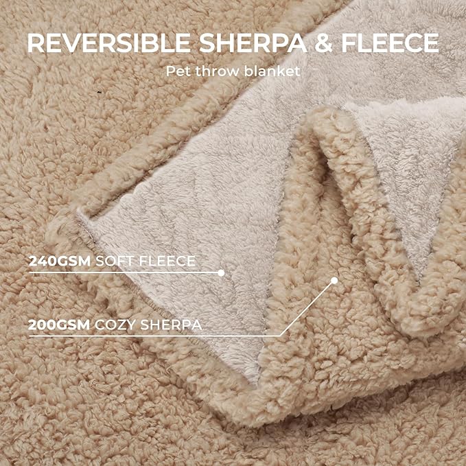 Waterproof Pet Blanket, Liquid Pee Proof Dog Blankets for Sofa Bed Couch, Reversible Sherpa Fleece Furniture Protector Cover for Small Medium Large Dogs Cats,Beige-Thicken Large（65" x 57"）