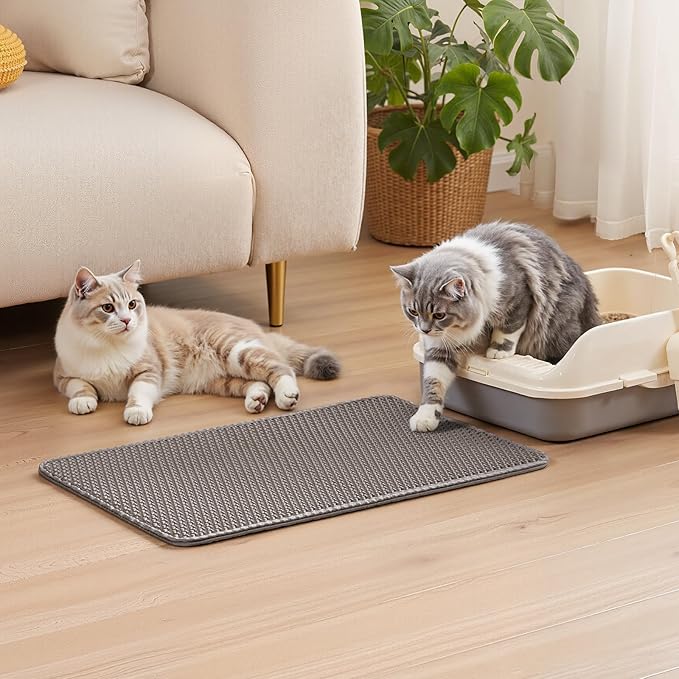 VEVOR Cat Litter Mat, 24 x 15 in, Double-Layer Litter Box Mat, Non-Slip & Urine-Proof Litter-Trapping Mats for Indoor Cats, Honeycomb Design, Soft on Paws, Washable Large Kitty Mats for Floor