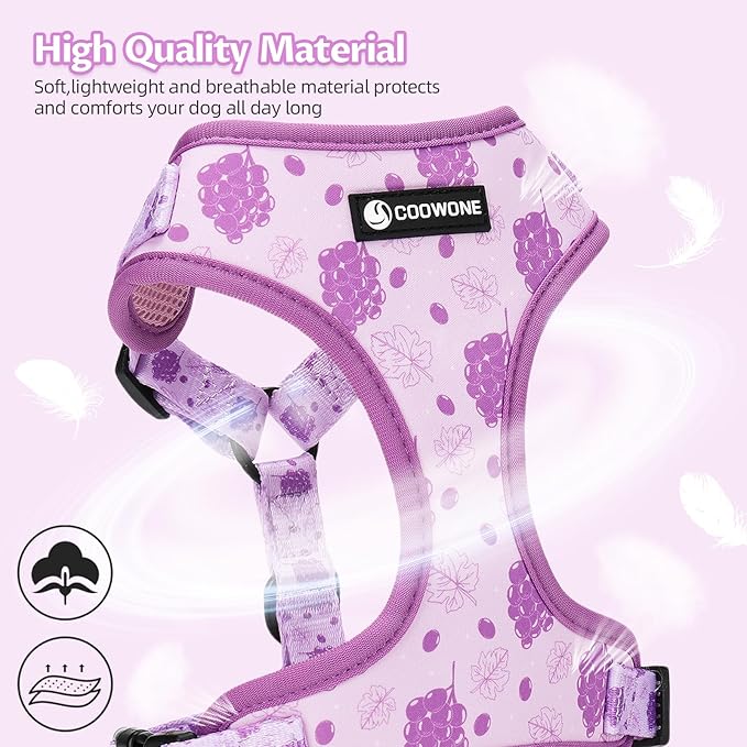 Dog Harness and Leash Set, Adjustable Dog Harness, Dog Leash, No Pull No Choke Puppy Harnesses for Walking Training for Small Medium Pet (Wines, L(Chest 18.5-27.1", Neck 14.5-20.1"))