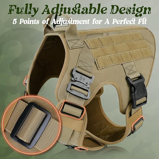 rabbitgoo Tactical Dog Harness for Small, Heavy Duty Pet Harness with Handle, No-Pull Service Vest Small Breed, Adjustable Military Dog Vest for Training Hunting Walking, Brown, S