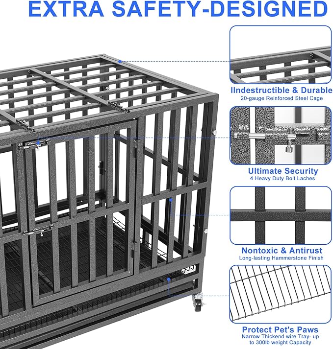Confote 37" Heavy Duty Dog Crate Cage Kennel Metal Pet Crate Indoor Outdoor Pet Kennel for Small Dogs with Removable Tray, Double Door