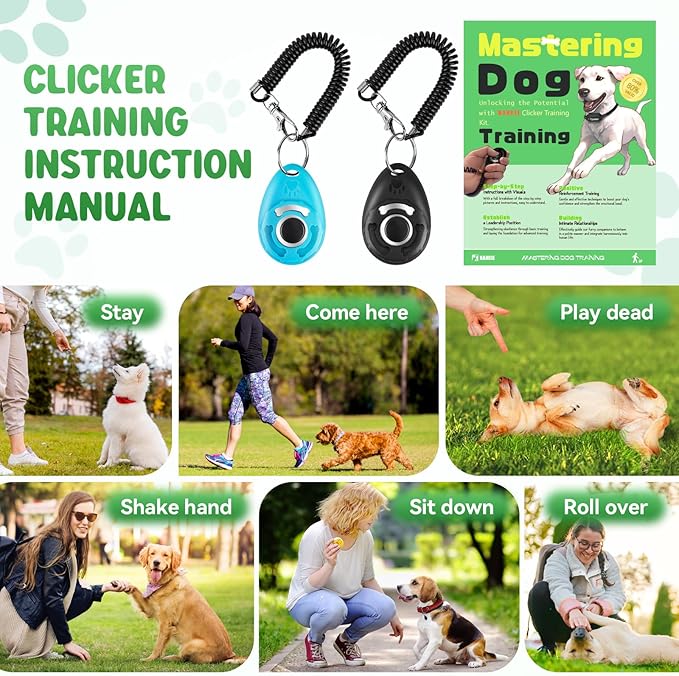 BARKIE Dog Treat Pouch and 2 Dog Training Clickers with Dog Positive Reinforcement Training Booklet (Grey)