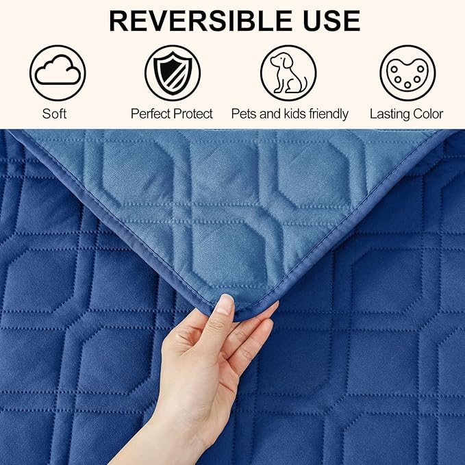 Smiry Waterproof Dog Blanket, 52x82 Inch Soft Pet Bed Cover Reversible, Washable Sofa Couch Furniture Protector for Small Medium Large Dog Puppy Cat, Navy/Blue