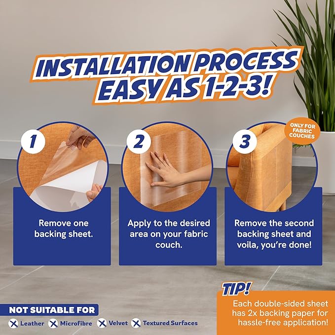 10 Pack Cat Scratch Furniture Protector Tape Sheets – Double-Sided Sticky Training (5 XL, 5 Large) – Anti-Scratch Couch & Sofa Guard – Clear – Not for Leather, Velvet, Microfiber