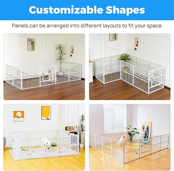 Dog Playpen - 32" Height Dog Pen, Heavy Duty Puppy Pen with Door, Safe & Sturdy, Easy Assemble for Indoor/Outdoor Pet Playpen (12 Panels with Door, White)