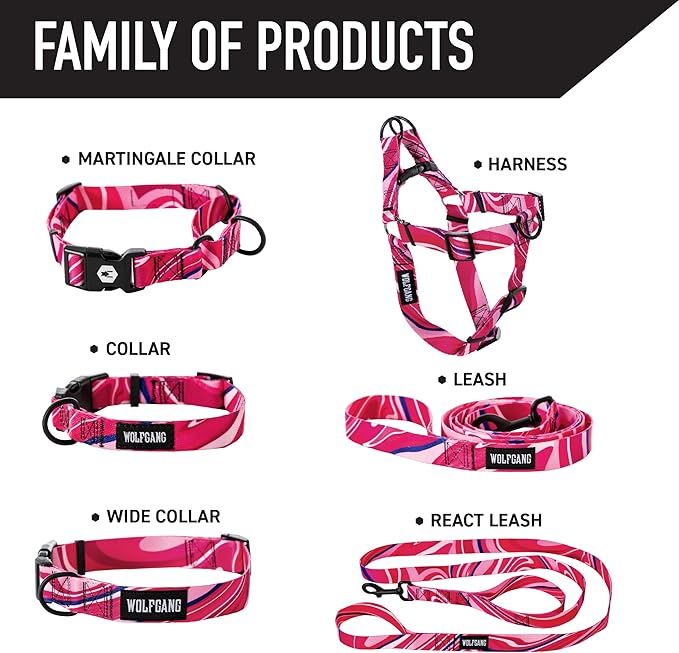 Wolfgang Heavy Duty Martingale Dog Collar with Quick Release Nylon Buckle for Walking & Training, MarbleSwirl Print, Medium